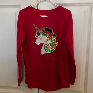 🎄Sequin Christmas unicorn long sleeve tee🎄